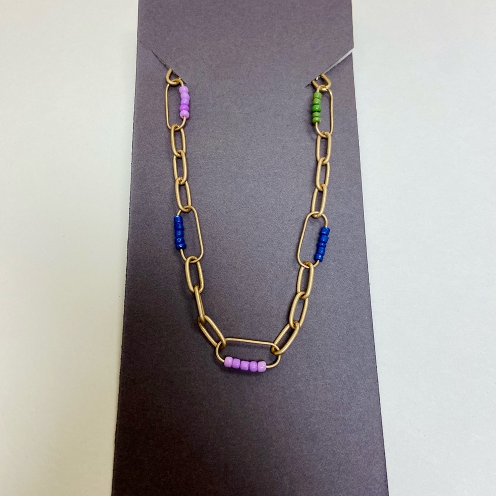 🦚 10 for $10 🦚 Retro Matte Paperclip Chain Necklace with Bead Accents